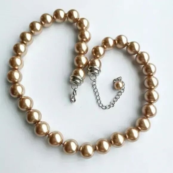 NWT Large Glass Pearl choker necklace gold bronze - Picture 1 of 6